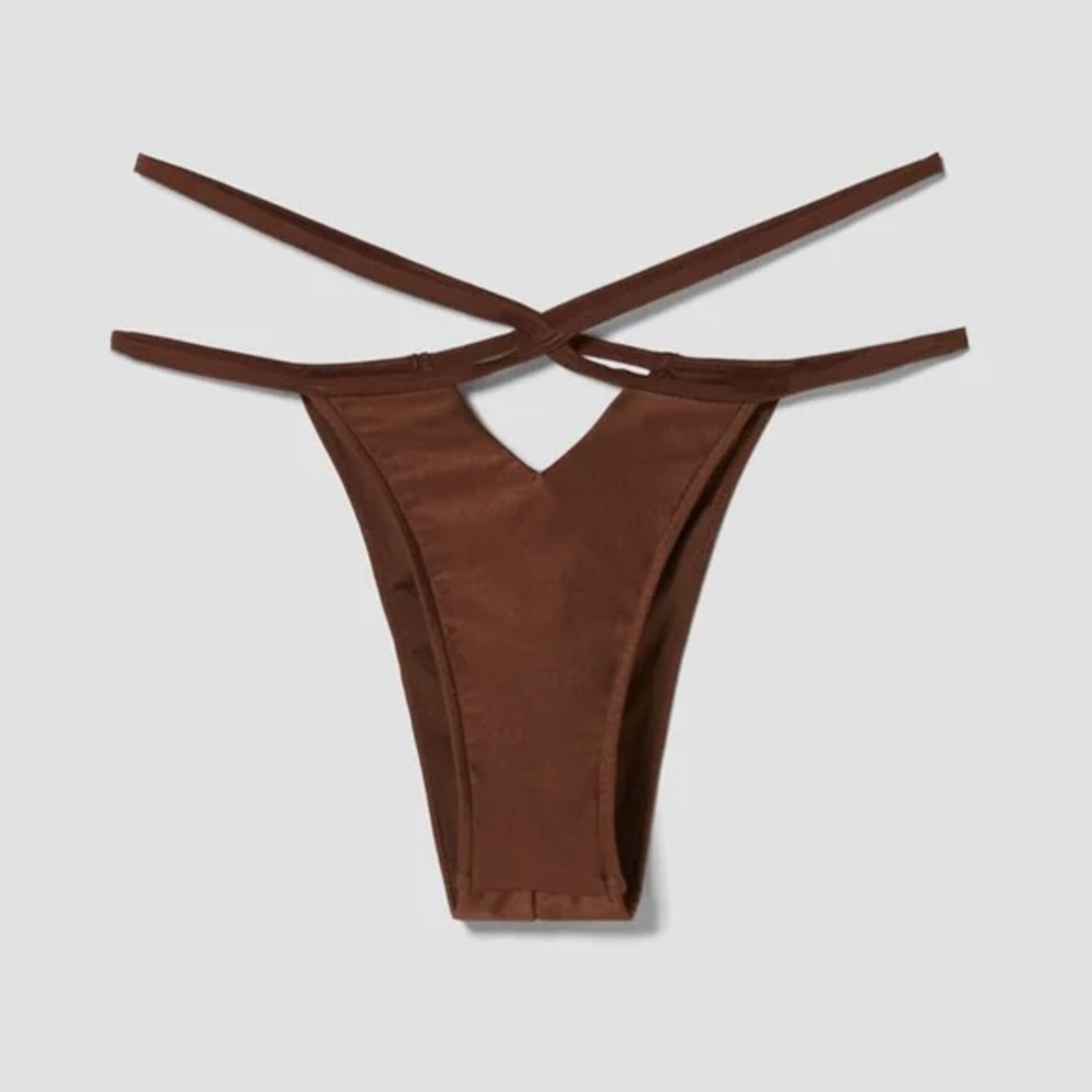 Bershka Brown Shiny Bikini Swimsuit Set